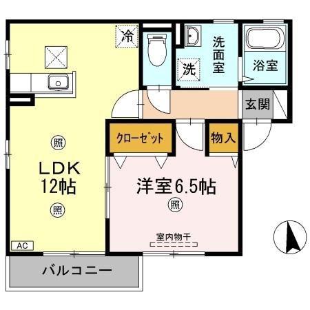 サンメゾン小池D棟(1LDK/1階)の間取り写真