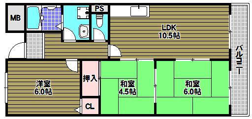 ドミール仲谷1号館(3LDK/3階)の間取り写真