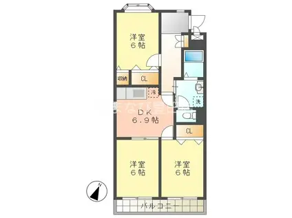 コーポ都(3DK/1階)の間取り写真