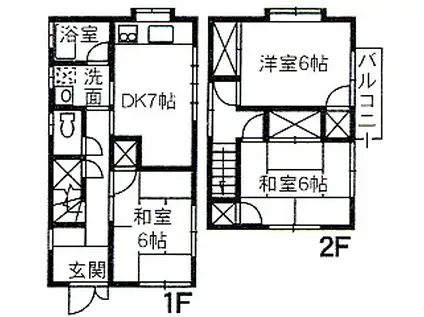 ＪＲ山陽本線 東福山駅 徒歩61分 2階建 築29年(3DK/1階)の間取り写真