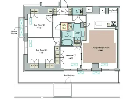 BRILLIA IST 池尻大橋(3LDK/7階)の間取り写真