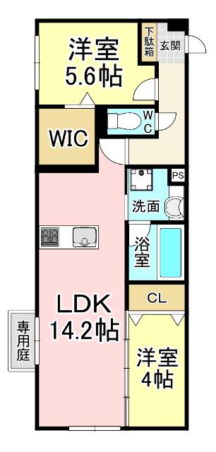 D-ROOM浅生(2LDK/1階)の間取り写真
