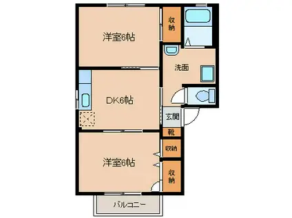 シェソワ・セレーノ F(2DK/1階)の間取り写真