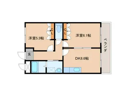 近鉄大阪線 榛原駅 徒歩15分 2階建 築18年(2DK/1階)の間取り写真