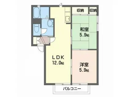 グランデール C棟(2LDK/2階)の間取り写真