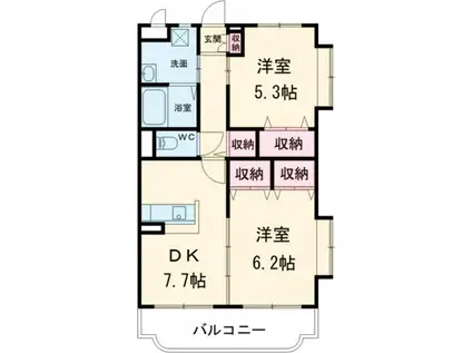 グレイスコート(2DK/1階)の間取り写真