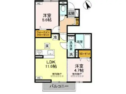 TORISIAS花垣II(2LDK/1階)の間取り写真