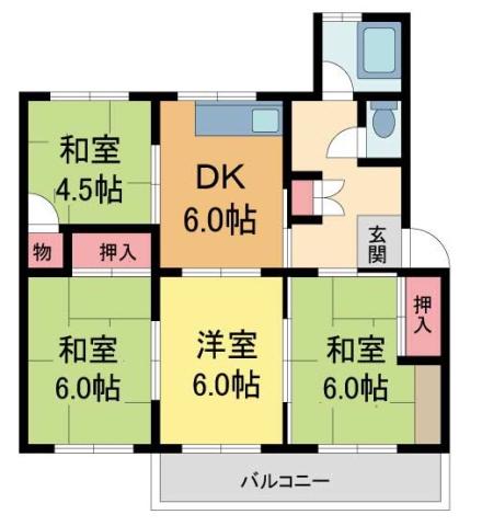 清和台団地16号棟(4DK/2階)の間取り写真