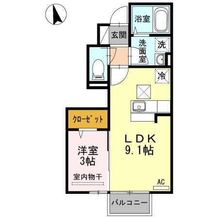 エクセルシオール吉岡南A(1LDK/1階)の間取り写真