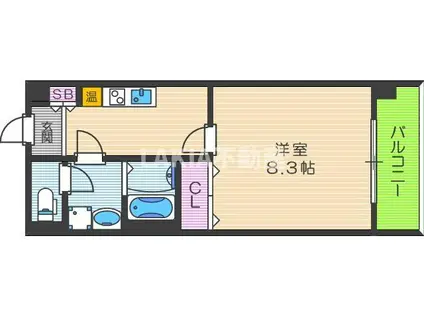 ＪＲ大阪環状線 寺田町駅 徒歩3分 8階建 築17年(1K/7階)の間取り写真