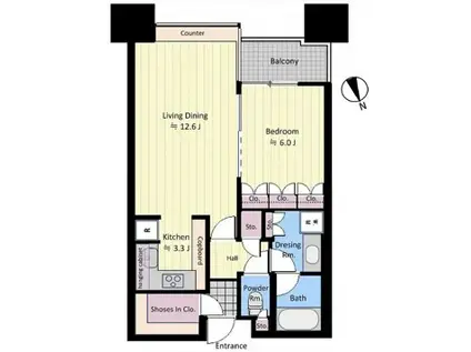 渋谷  タワーマンション  南西向き 眺望良好(1LDK/15階)の間取り写真