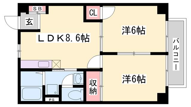 グリーンハイツ三木(2DK/2階)の間取り写真