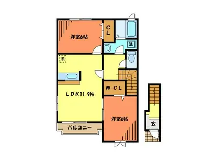 サニーヒルズ・アザレア(2LDK/2階)の間取り写真