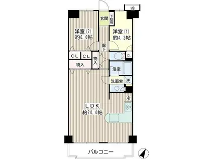 メイツ相模大野(2LDK/7階)の間取り写真