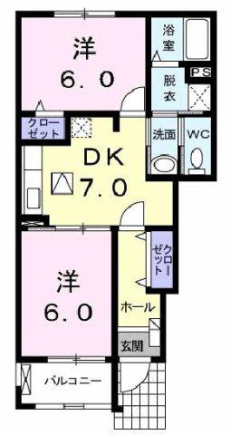 ペアセロベD(2DK/1階)の間取り写真