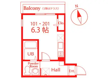 ハーミットクラブハウスCHERRY(ワンルーム/1階)の間取り写真