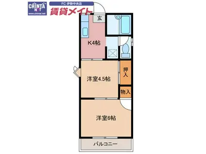 近鉄山田線 宇治山田駅 徒歩7分 2階建 築37年(2K/1階)の間取り写真