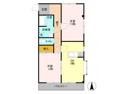 D-ROOM ヴィラ・ウインズ306(2DK/3階)の間取り写真