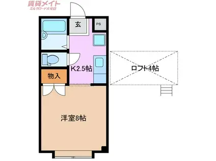 グリーンハウス(1K/2階)の間取り写真