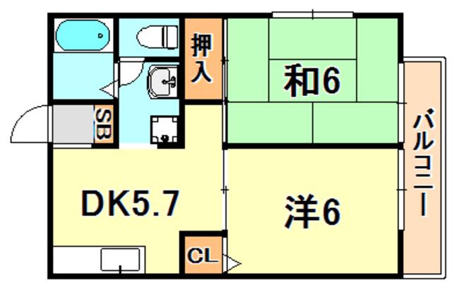 ハイツ中島(2DK/2階)の間取り写真