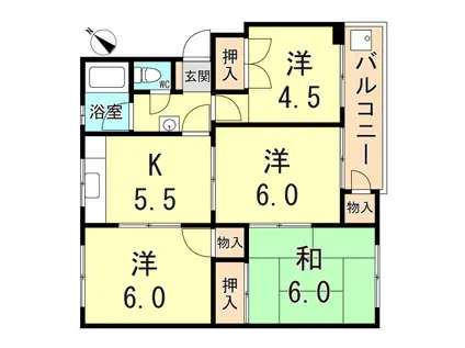 神陵台北65号棟(4DK/2階)の間取り写真