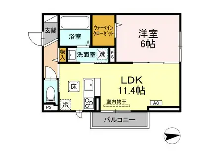 RESUA向中野 C棟(1LDK/1階)の間取り写真