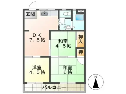 ケヤキハイツ2号棟(3DK/2階)の間取り写真