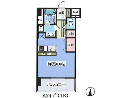 ブランシュール(ワンルーム/2階)の間取り写真