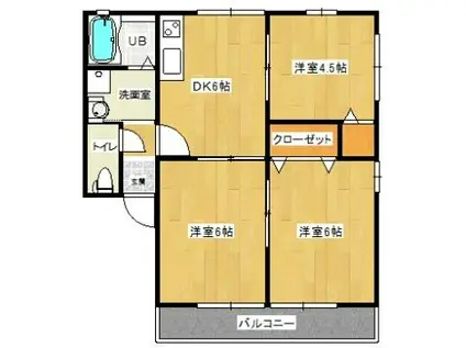 ハピネス(3DK/2階)の間取り写真