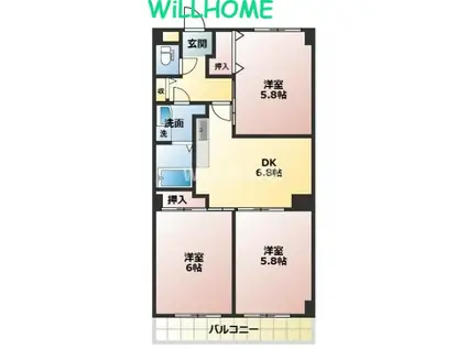 ラフォーレ壱番館(3DK/3階)の間取り写真