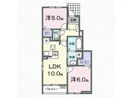 ロイセレストB(2LDK/1階)の間取り写真