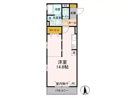 イナダバイシュライン(ワンルーム/2階)の間取り写真