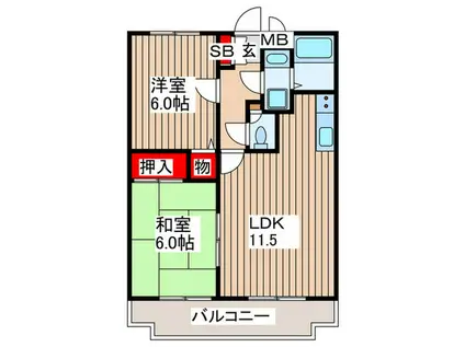 エマーレ北越谷(2LDK/3階)の間取り写真