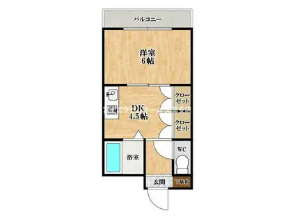 マツダ21天美(1DK/1階)の間取り写真