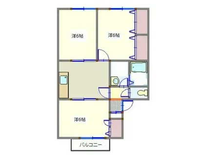 ヴィルヌーブ岩切B(3DK/2階)の間取り写真