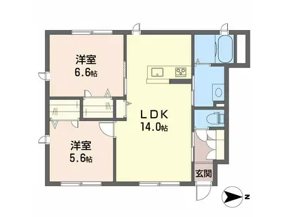 フルールカズンB棟(2LDK/1階)の間取り写真