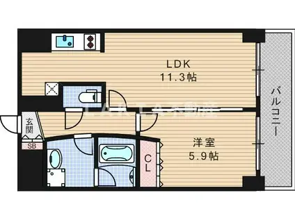URBAN FLATS中之島(1LDK/3階)の間取り写真