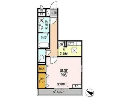 グラッサ新広(1K/1階)の間取り写真