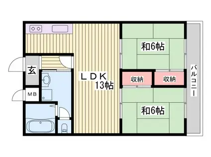 コーポ水田(2LDK/4階)の間取り写真