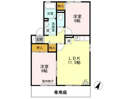 グランドゥール鬼橋C(2LDK/1階)の間取り写真