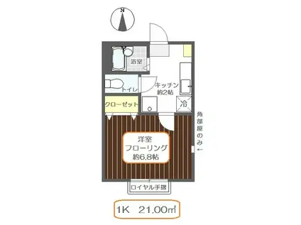 リュエルIRIYA(1K/1階)の間取り写真