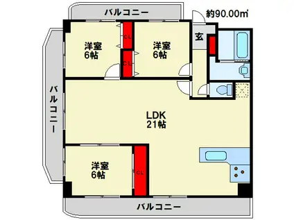 クレセール守恒(3LDK/1階)の間取り写真