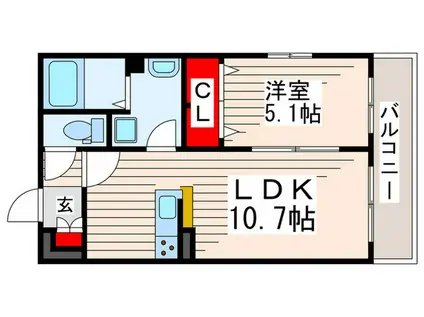 リブリ・デエム(1LDK/2階)の間取り写真