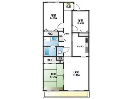 板宿グリーンタウン(3LDK/6階)の間取り写真
