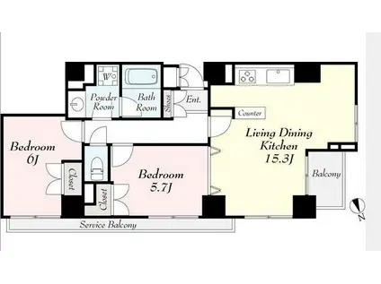 ARIA SERENA SHIROKANE(2LDK/11階)の間取り写真