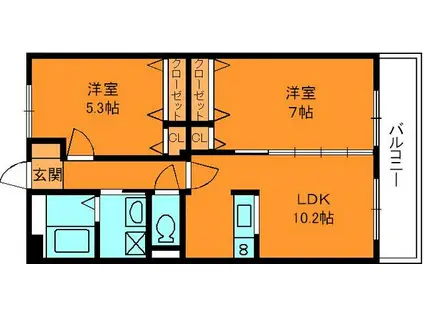 カーサレイメイ B棟(2LDK/3階)の間取り写真