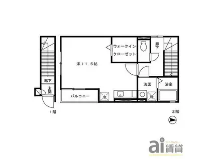 HOPE HILL(ワンルーム/2階)の間取り写真