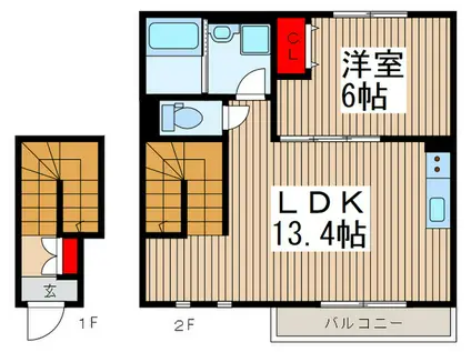 アムールテラス(1LDK/2階)の間取り写真