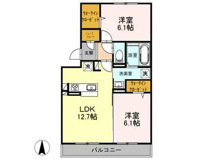 サニーフラット西市(2LDK/2階)の間取り写真