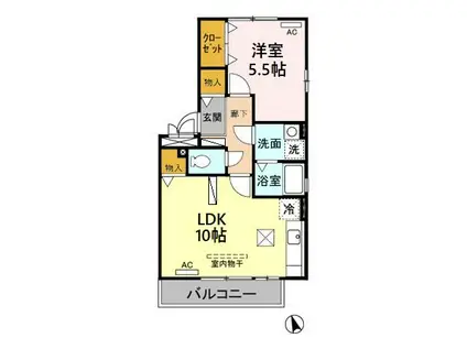 トレビナ城木(1LDK/1階)の間取り写真